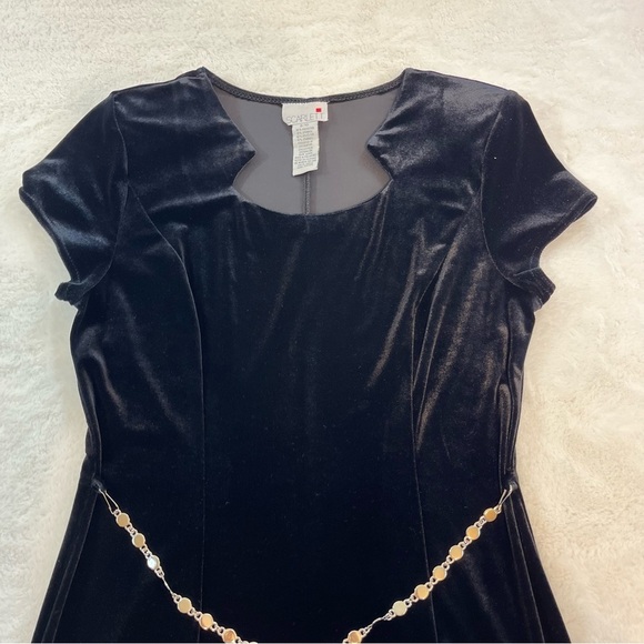 Vtg SCARLETT Stretch Velvet  Midi Pencil Dress Sz 9/10 Black Queen Ann Neckline - Picture 10 of 14